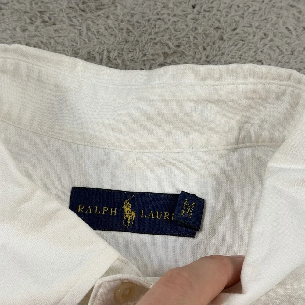 Polo Ralph Lauren Shirt Mens 2XB White Long Sleeve Button Down Flesh Pony Cotton